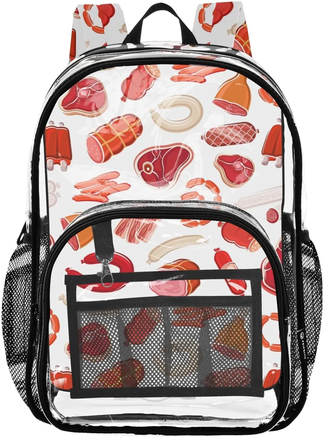 Clear Backpack for Boys Girls Pork Beef Sausages PVC Transparent School Bookbag Large Capacity Clear Bag for Student Work Travel