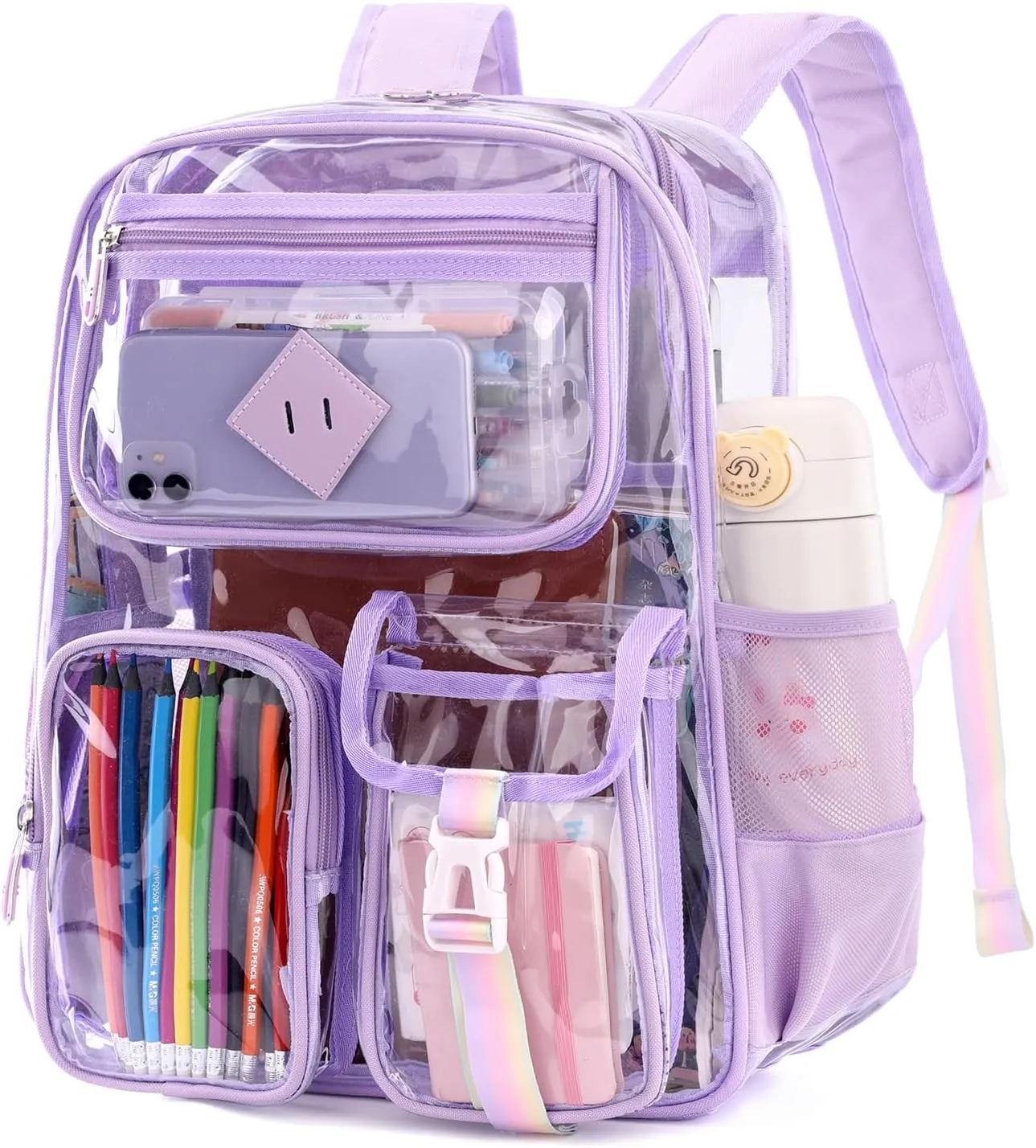 Clear Backpack for Girls Heavy Duty PVC,See Through School Backpack,Transparent Bookbag Travel Sports Events Concert Stadium (Purple)