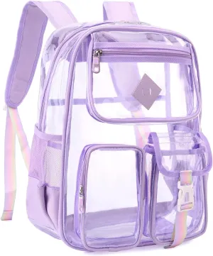 Clear Backpack for Girls Heavy Duty PVC,See Through School Backpack,Transparent Bookbag Travel Sports Events Concert Stadium (Purple)