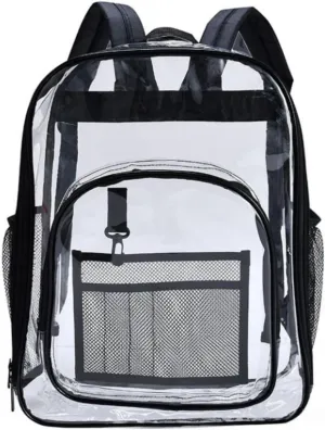 Clear Backpack For Stadium Events,Thick PVC Backpack With Reinforced Strap,Stadium Bag For Concert Sport Events Work(6 Colors)(Black)