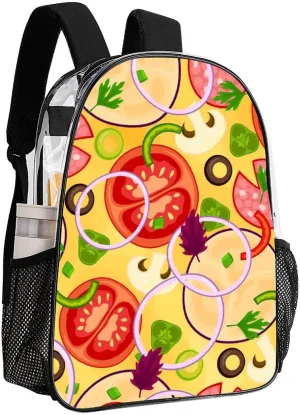 Clear Backpack Heavy Duty Cute Pizza Tomato 16 Inch for Stadium Events Concert Travel Work Sport Hiking Waterproof Sturdy Transparent Bag for Men Women