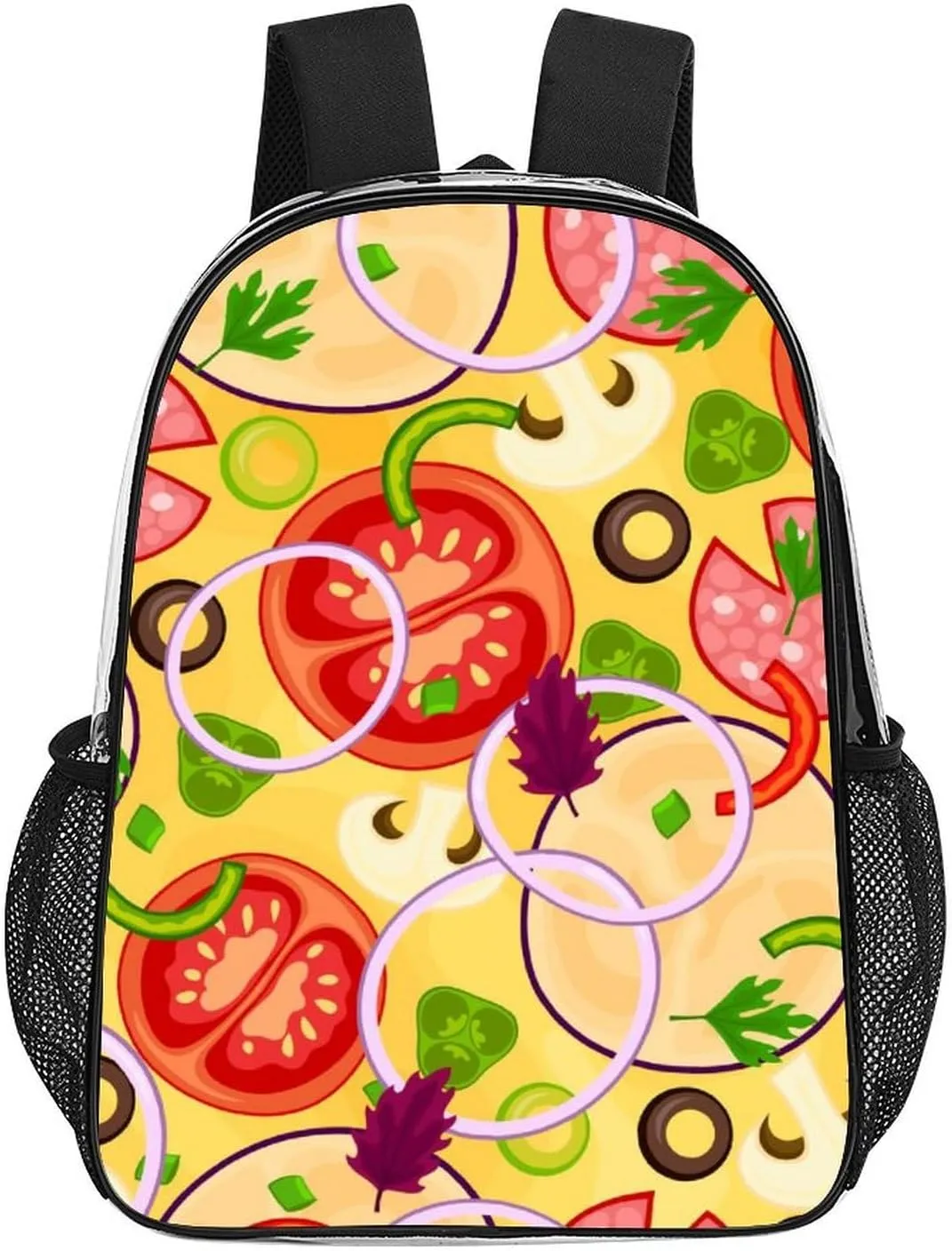 Clear Backpack Heavy Duty Cute Pizza Tomato 16 Inch for Stadium Events Concert Travel Work Sport Hiking Waterproof Sturdy Transparent Bag for Men Women
