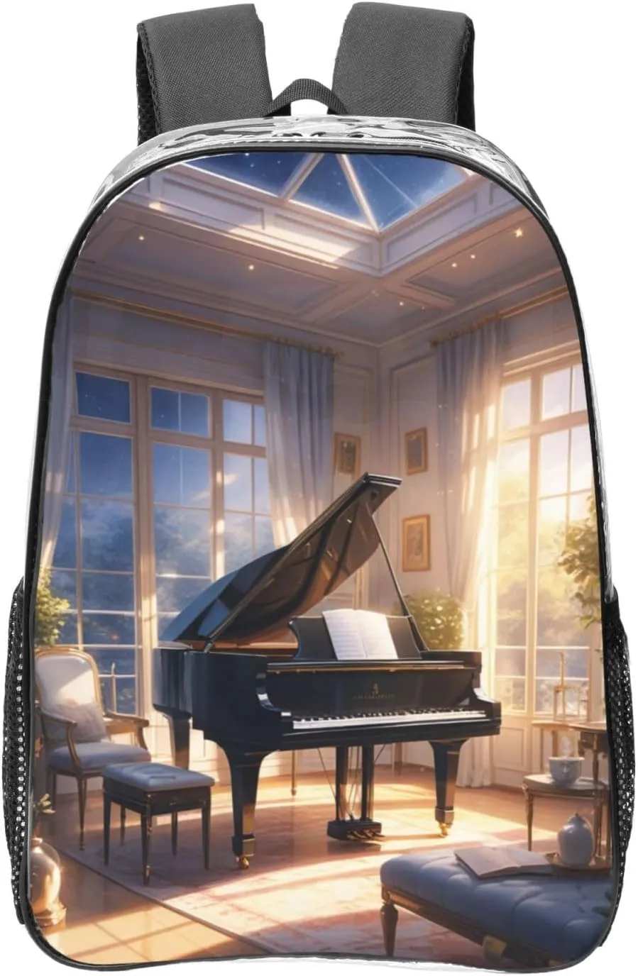Clear Backpack Heavy Duty PVC Transparent Backpack Large Clear Bag for Travel, Work, Concert, Starlit Symphony Print 16"