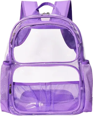 Clear Backpack Heavy Duty,17'' Transparent Bag See Through Backpack for College Work Travel Security,Light Purple