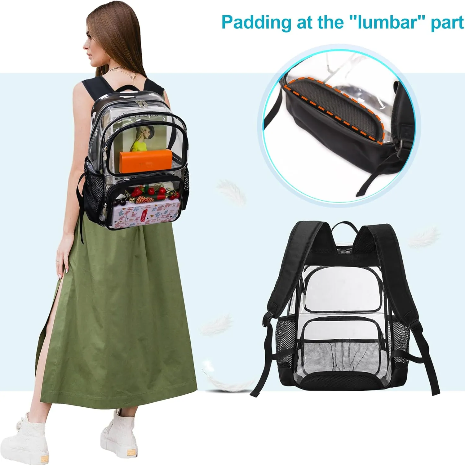 Clear Backpack Heavy Duty,17'' Transparent Bag See Through Backpack for College Work Travel Security,Light Purple
