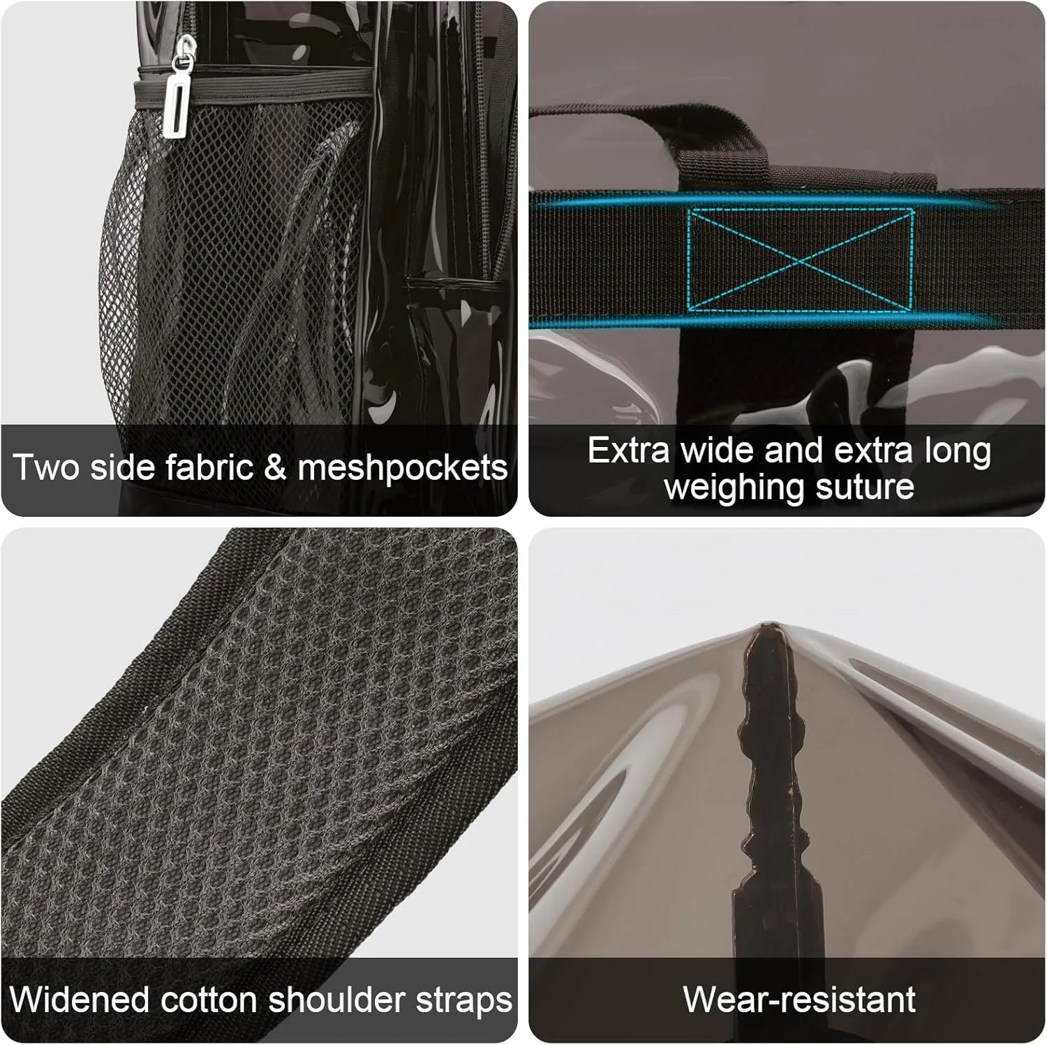 Clear Backpack School Bag Stadium Approved Heavy Duty Large PVC Laptop Transparent Backpack See Through for Sports, Work, Stadium, Security, Travel, College - H18''xW14''xD8“