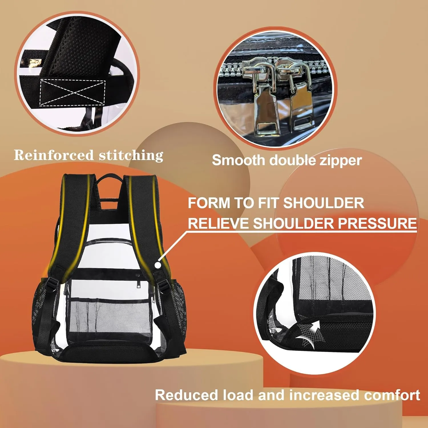 Clear Backpack,Heavy Duty Clear Bookbag See Through Backpack Large Clear Bag for School College Work Travel Security,Black