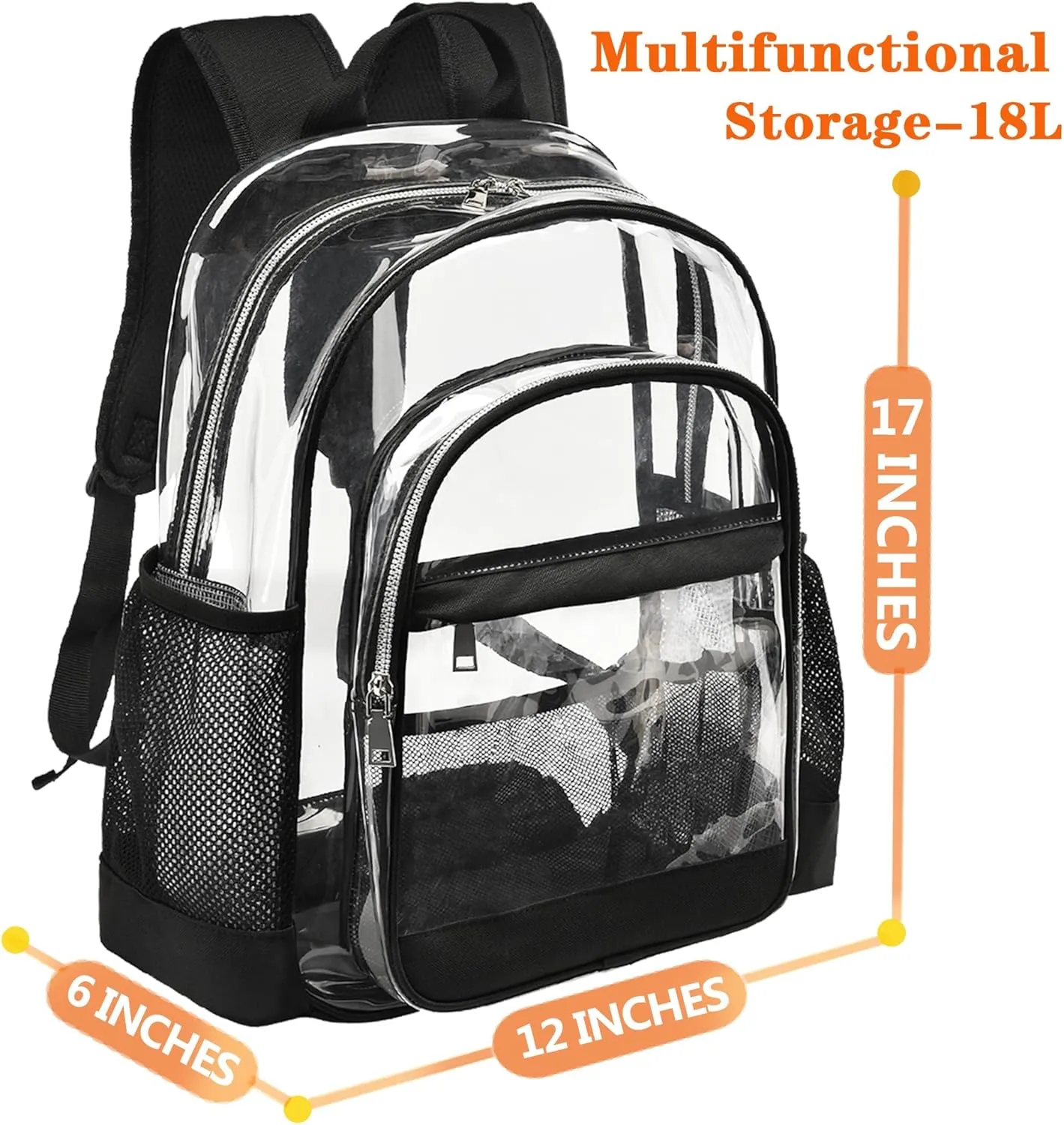 Clear Backpack,Heavy Duty Clear Bookbag See Through Backpack Large Clear Bag for School College Work Travel Security,Black