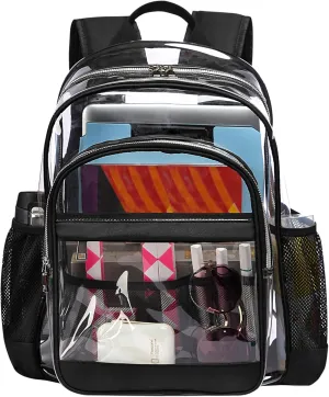 Clear Backpack,Heavy Duty Clear Bookbag See Through Backpack Large Clear Bag for School College Work Travel Security,Black
