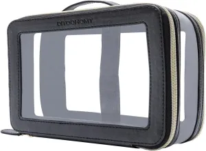Clear Makeup Bag Double Layer Two Sided With Zipper Black Cosmetic large Make Up Case Compartments Brush Travel Leather Toiletry Women Beauty Organizer Transparent Waterproof Pouch