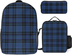 Clergy Blue Black White 17 Inch Backpack Diagonal Lunch Bag Pencil Case Set Unisex