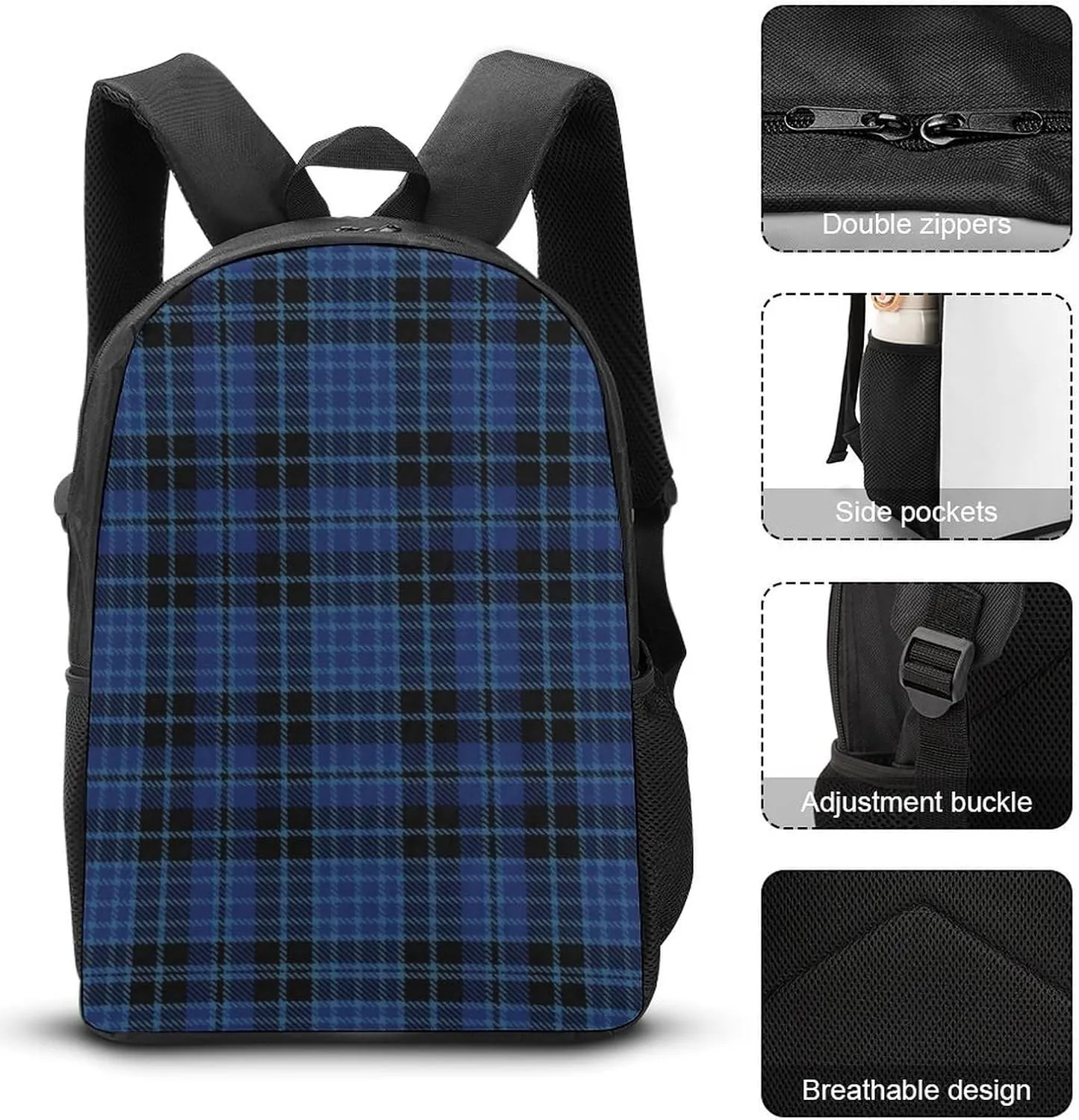 Clergy Blue Black White 17 Inch Backpack Diagonal Lunch Bag Pencil Case Set Unisex