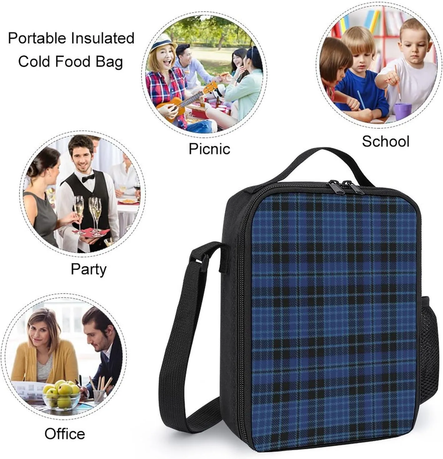 Clergy Blue Black White 17 Inch Backpack Diagonal Lunch Bag Pencil Case Set Unisex