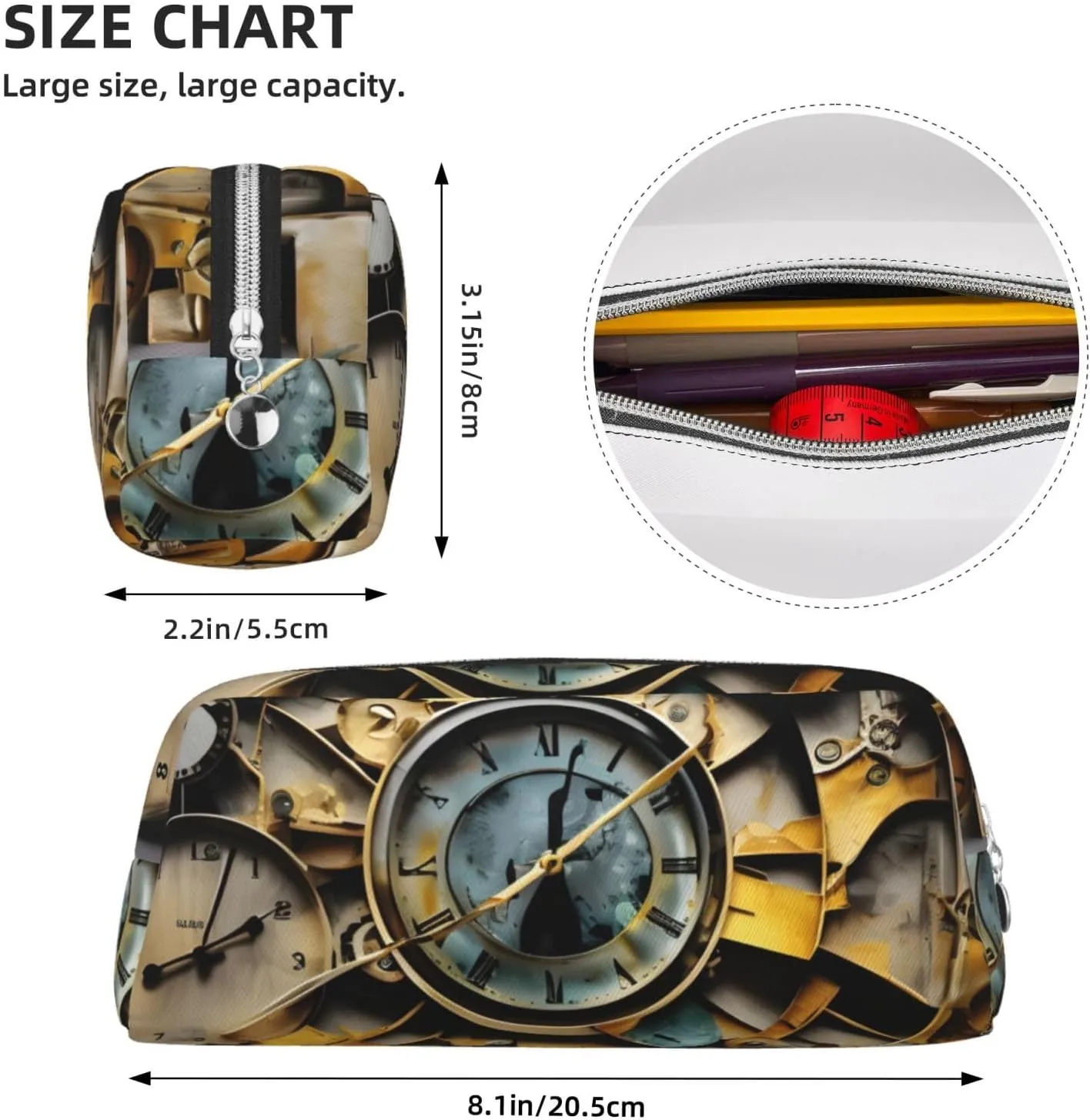 Clock Art Print Versatile Storage Pouch Makeup Bag Travel Office Small Items Organizer Bag