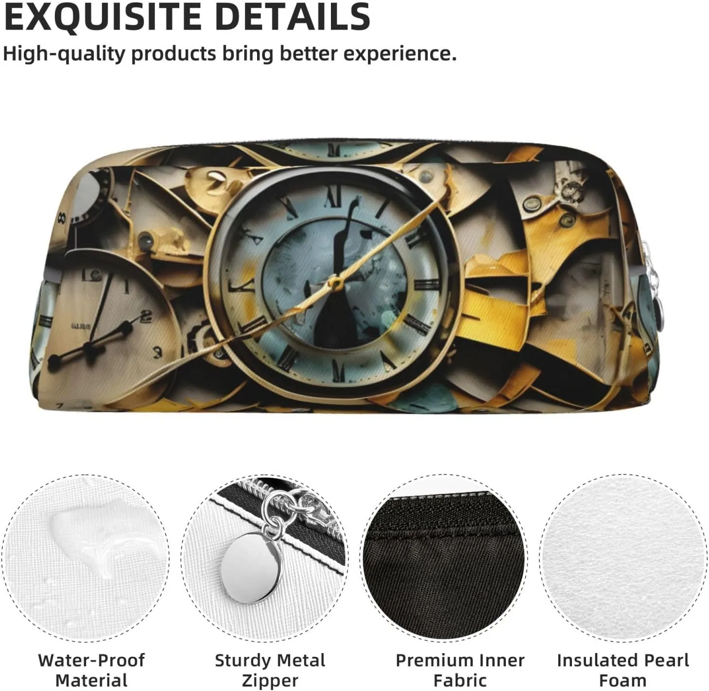 Clock Art Print Versatile Storage Pouch Makeup Bag Travel Office Small Items Organizer Bag