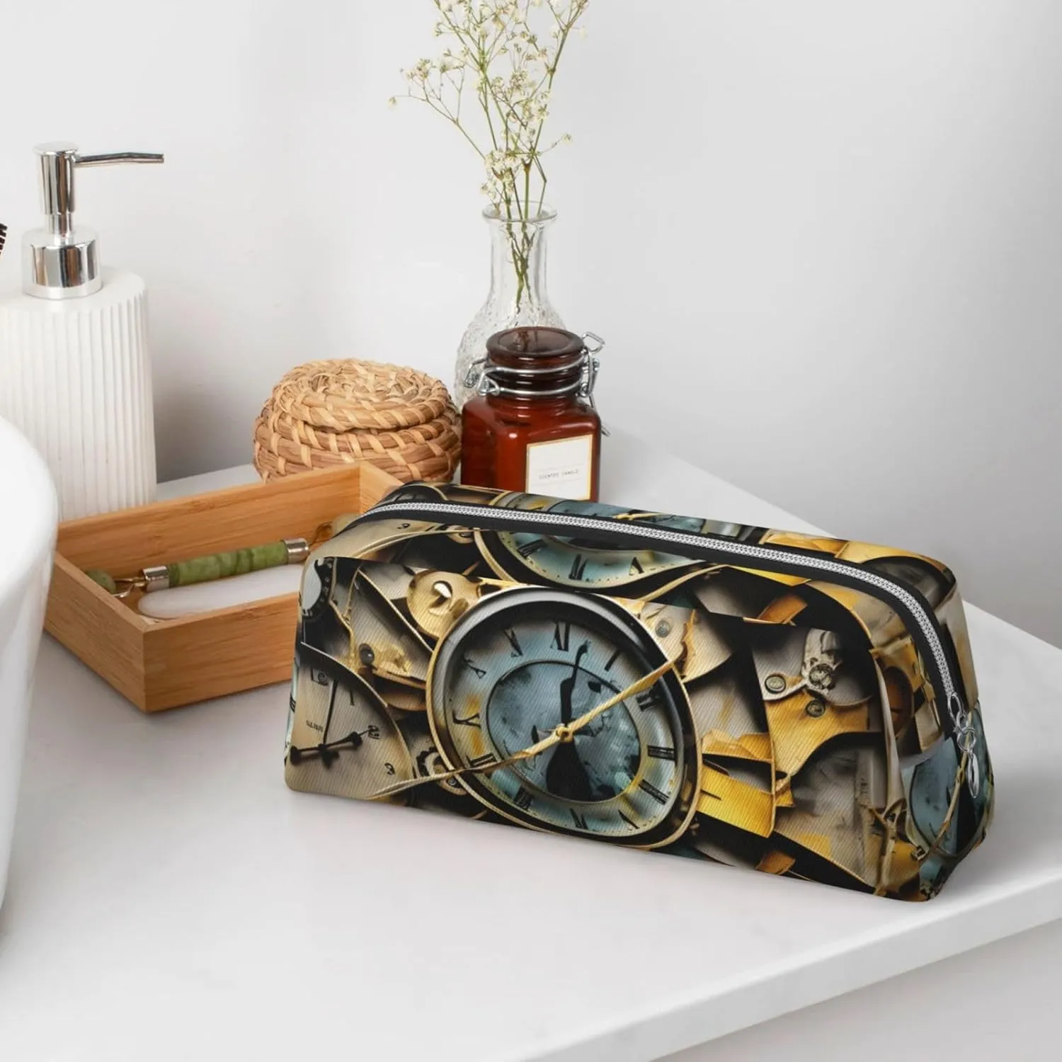 Clock Art Print Versatile Storage Pouch Makeup Bag Travel Office Small Items Organizer Bag