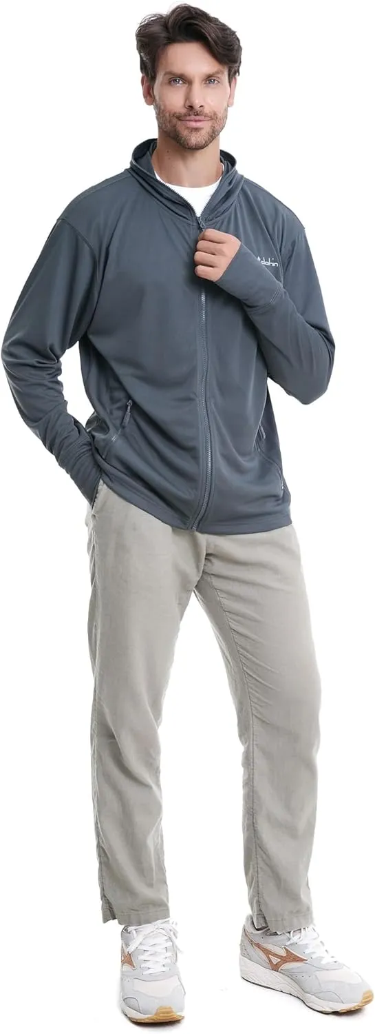 clothin Mens Lightweight Full Zip Hood Running Jacket with Zip Pockets for Fishing Hiking Travel