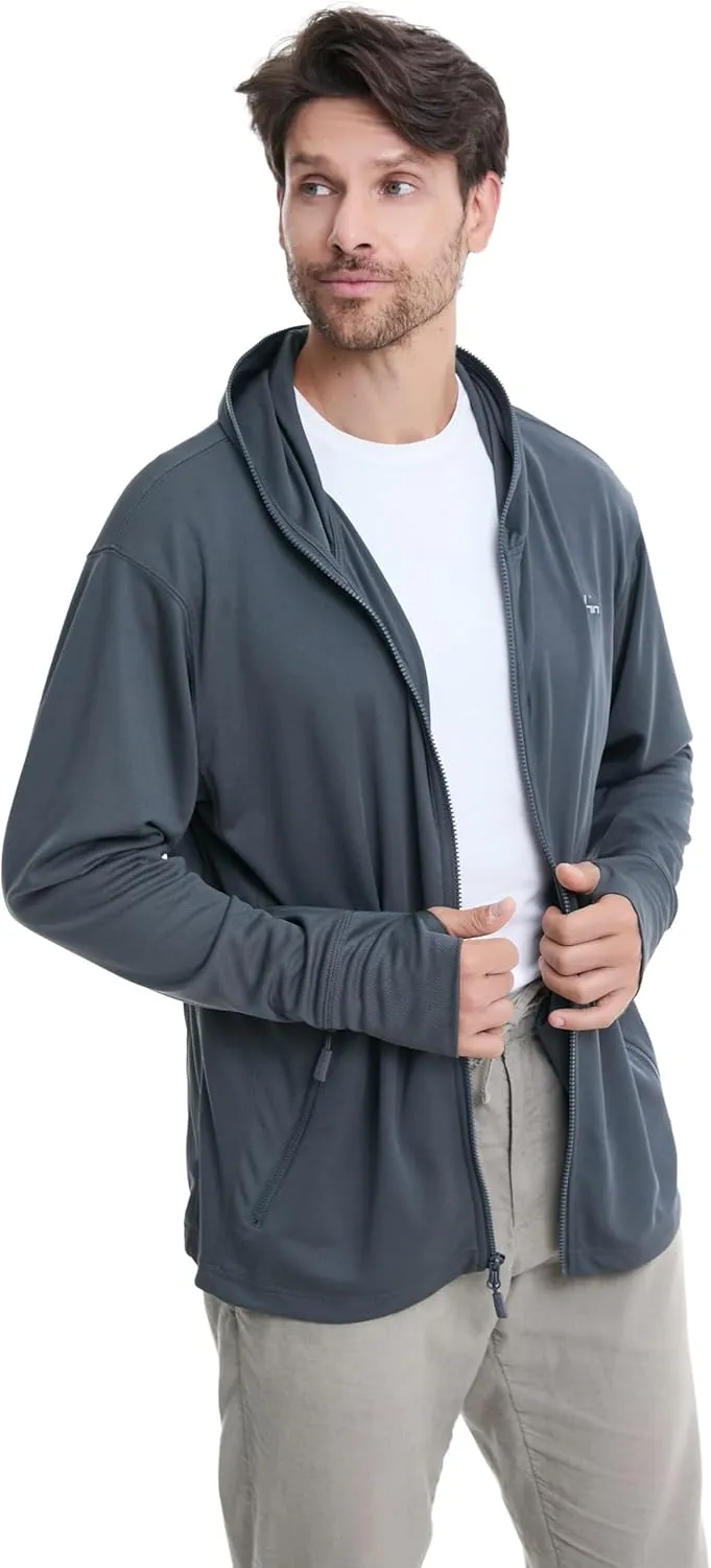 clothin Mens Lightweight Full Zip Hood Running Jacket with Zip Pockets for Fishing Hiking Travel