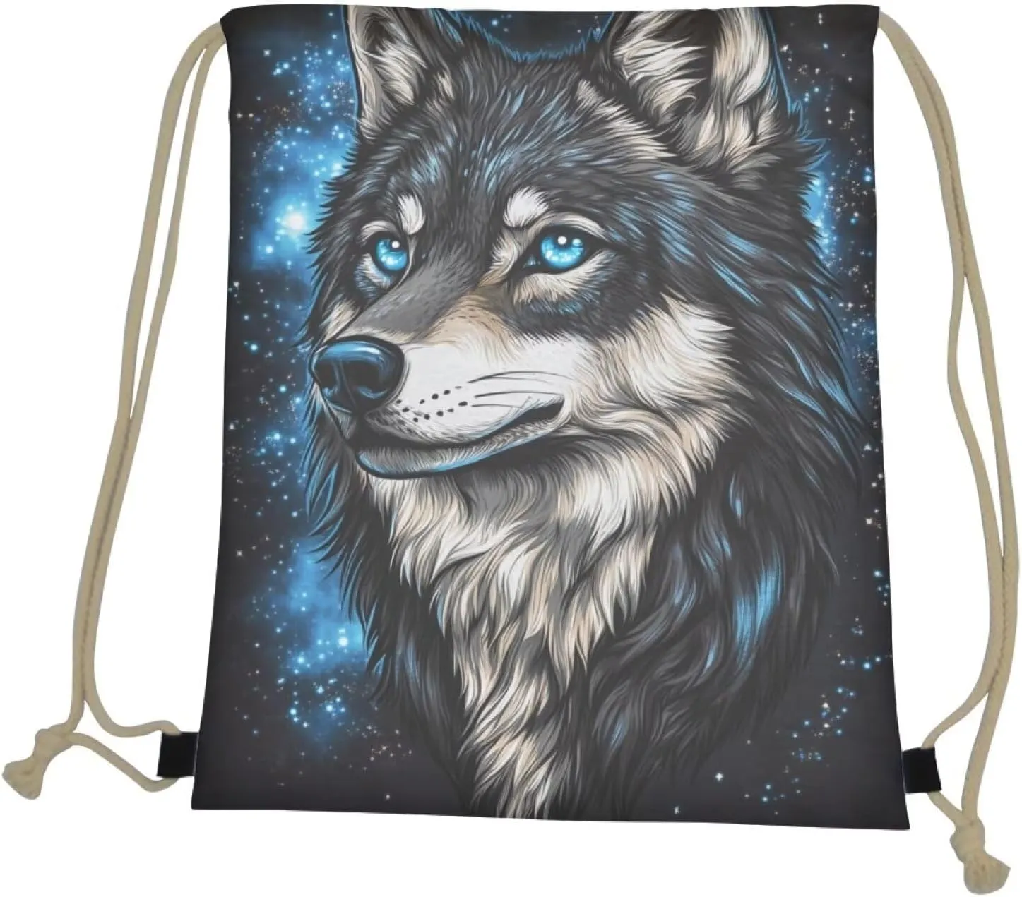 COEQINE Cool Wolf Drawstring Backpack Cute Mini Backpack Bag for Girls Large Capacity Gym Drawstring Backpack Foldable Machine Washable Back to School Gifts for Daughter Son