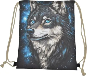 COEQINE Cool Wolf Drawstring Backpack Cute Mini Backpack Bag for Girls Large Capacity Gym Drawstring Backpack Foldable Machine Washable Back to School Gifts for Daughter Son