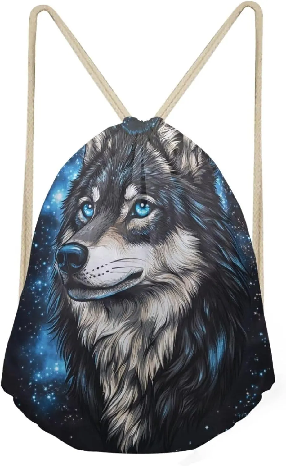 COEQINE Cool Wolf Drawstring Backpack Cute Mini Backpack Bag for Girls Large Capacity Gym Drawstring Backpack Foldable Machine Washable Back to School Gifts for Daughter Son