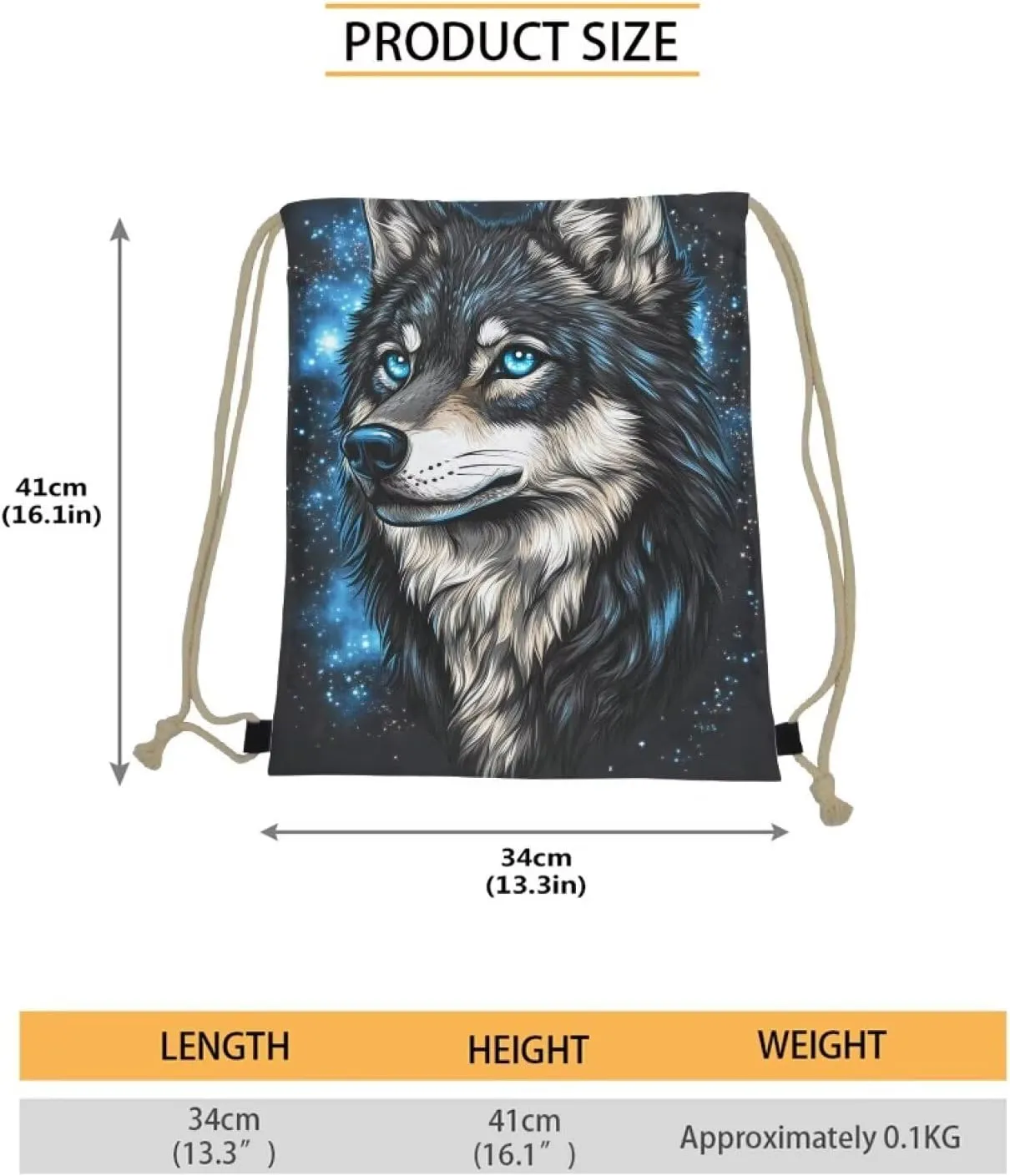 COEQINE Cool Wolf Drawstring Backpack Cute Mini Backpack Bag for Girls Large Capacity Gym Drawstring Backpack Foldable Machine Washable Back to School Gifts for Daughter Son