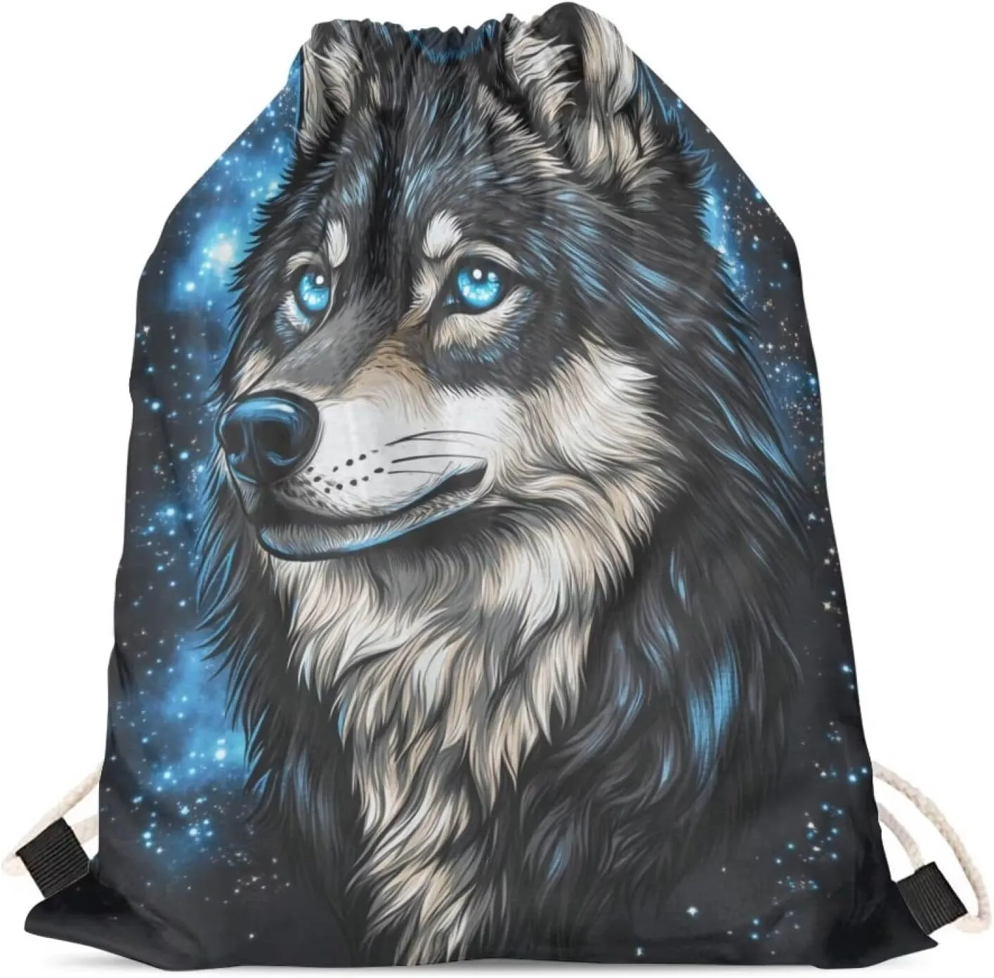 COEQINE Cool Wolf Drawstring Backpack Cute Mini Backpack Bag for Girls Large Capacity Gym Drawstring Backpack Foldable Machine Washable Back to School Gifts for Daughter Son