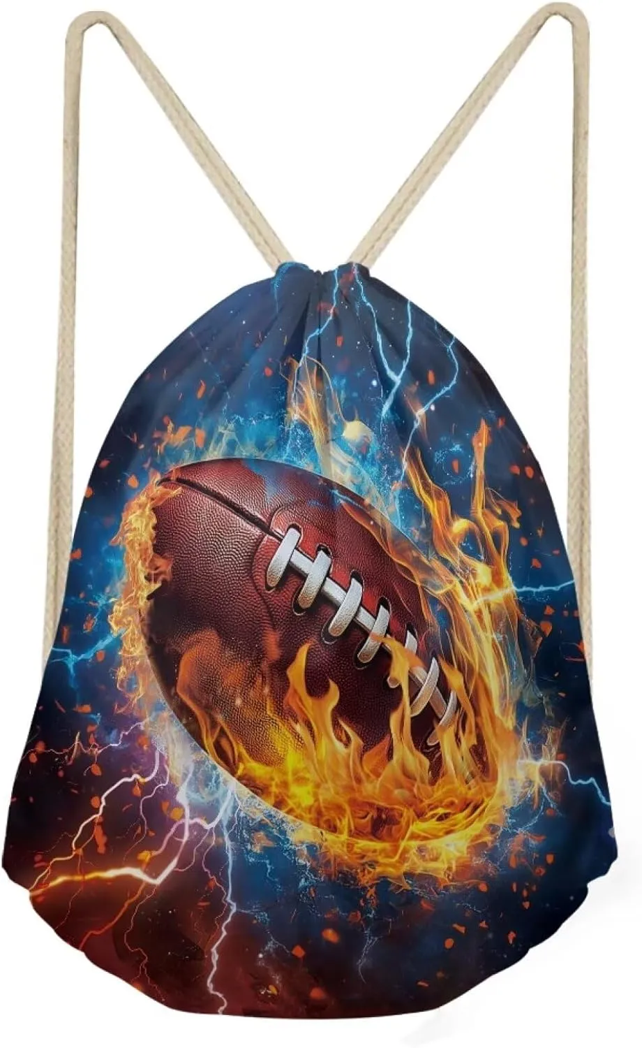 COEQINE Drawstring Backpack - American Soccer, Rugby Printed Bag - Casual Lightweight Gym Sackpack for Swimming, Sport, Yoga - Teen Boys