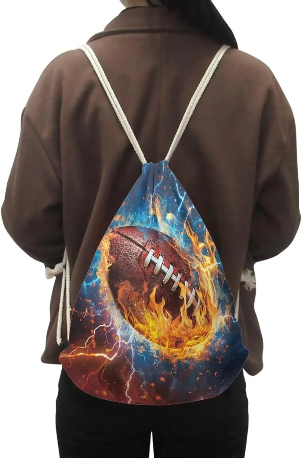 COEQINE Drawstring Backpack - American Soccer, Rugby Printed Bag - Casual Lightweight Gym Sackpack for Swimming, Sport, Yoga - Teen Boys
