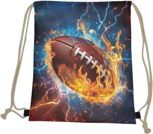 COEQINE Drawstring Backpack - American Soccer, Rugby Printed Bag - Casual Lightweight Gym Sackpack for Swimming, Sport, Yoga - Teen Boys