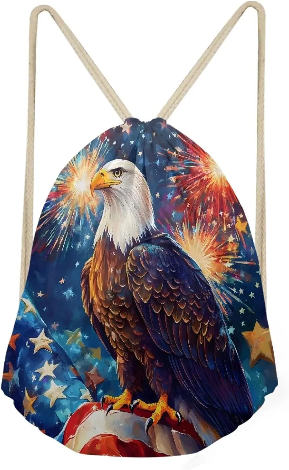 COEQINE Kids Sport Drawstring Bag for 10-12 Girls Schoolbag for Kids Cool American Flag Eagle Animal Pattern Bookbag Drawstring Travel Gym Bag for Ladies Teens Birthday