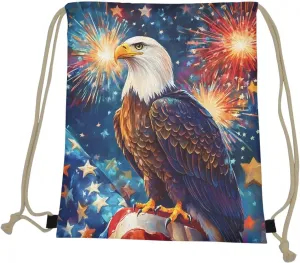 COEQINE Kids Sport Drawstring Bag for 10-12 Girls Schoolbag for Kids Cool American Flag Eagle Animal Pattern Bookbag Drawstring Travel Gym Bag for Ladies Teens Birthday