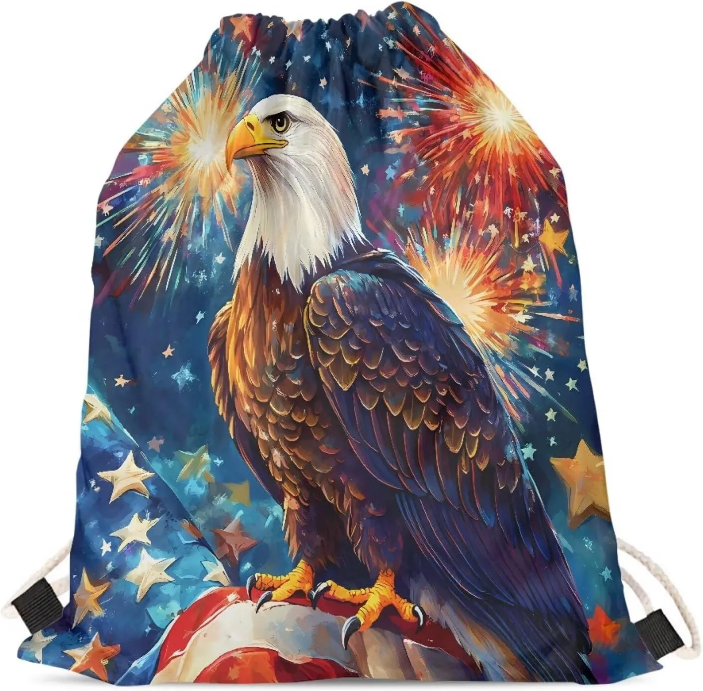COEQINE Kids Sport Drawstring Bag for 10-12 Girls Schoolbag for Kids Cool American Flag Eagle Animal Pattern Bookbag Drawstring Travel Gym Bag for Ladies Teens Birthday