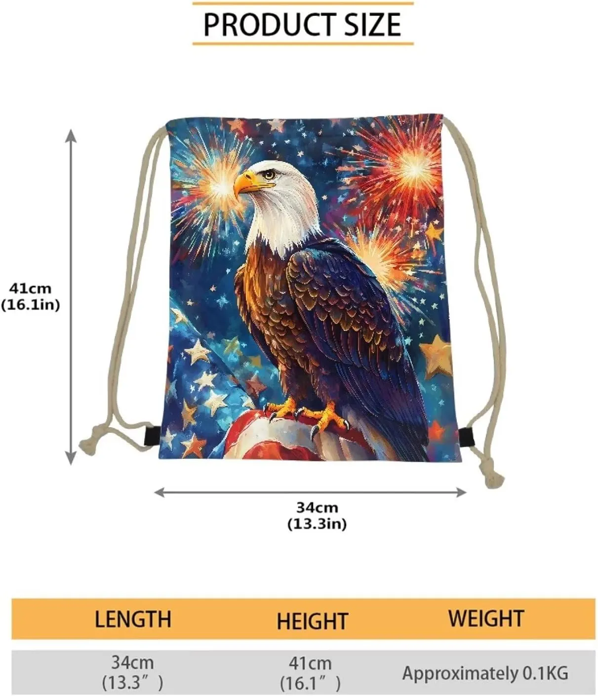 COEQINE Kids Sport Drawstring Bag for 10-12 Girls Schoolbag for Kids Cool American Flag Eagle Animal Pattern Bookbag Drawstring Travel Gym Bag for Ladies Teens Birthday