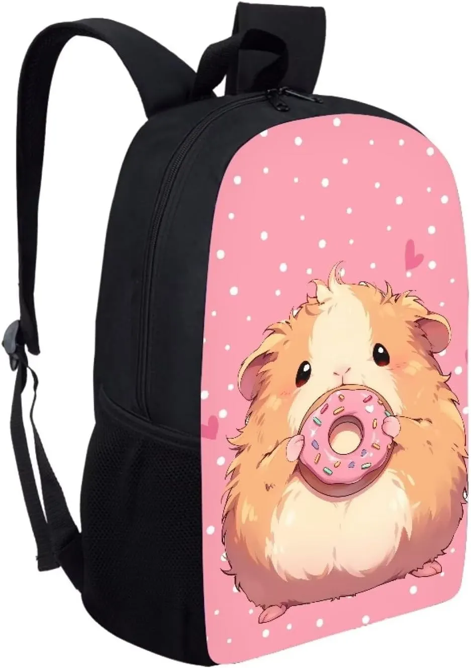 COEQINE Pink Kids Backpack 17 Inch Girls Guinea Pig Kawaii School Backpack for Teens Girls 17 Inch Portable Shoulder Bag for Middle High School Bag With Water Bottle