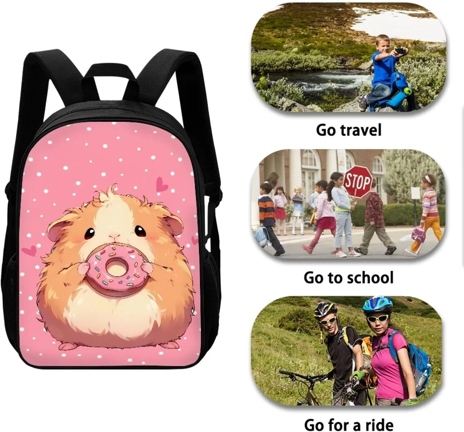COEQINE Pink Kids Backpack 17 Inch Girls Guinea Pig Kawaii School Backpack for Teens Girls 17 Inch Portable Shoulder Bag for Middle High School Bag With Water Bottle