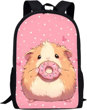COEQINE Pink Kids Backpack 17 Inch Girls Guinea Pig Kawaii School Backpack for Teens Girls 17 Inch Portable Shoulder Bag for Middle High School Bag With Water Bottle