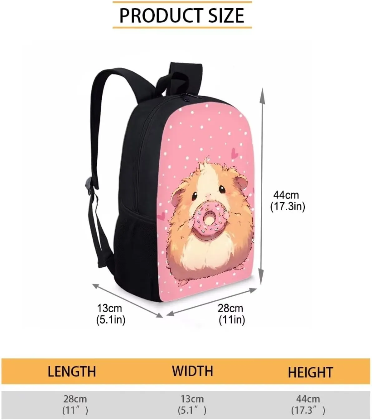 COEQINE Pink Kids Backpack 17 Inch Girls Guinea Pig Kawaii School Backpack for Teens Girls 17 Inch Portable Shoulder Bag for Middle High School Bag With Water Bottle