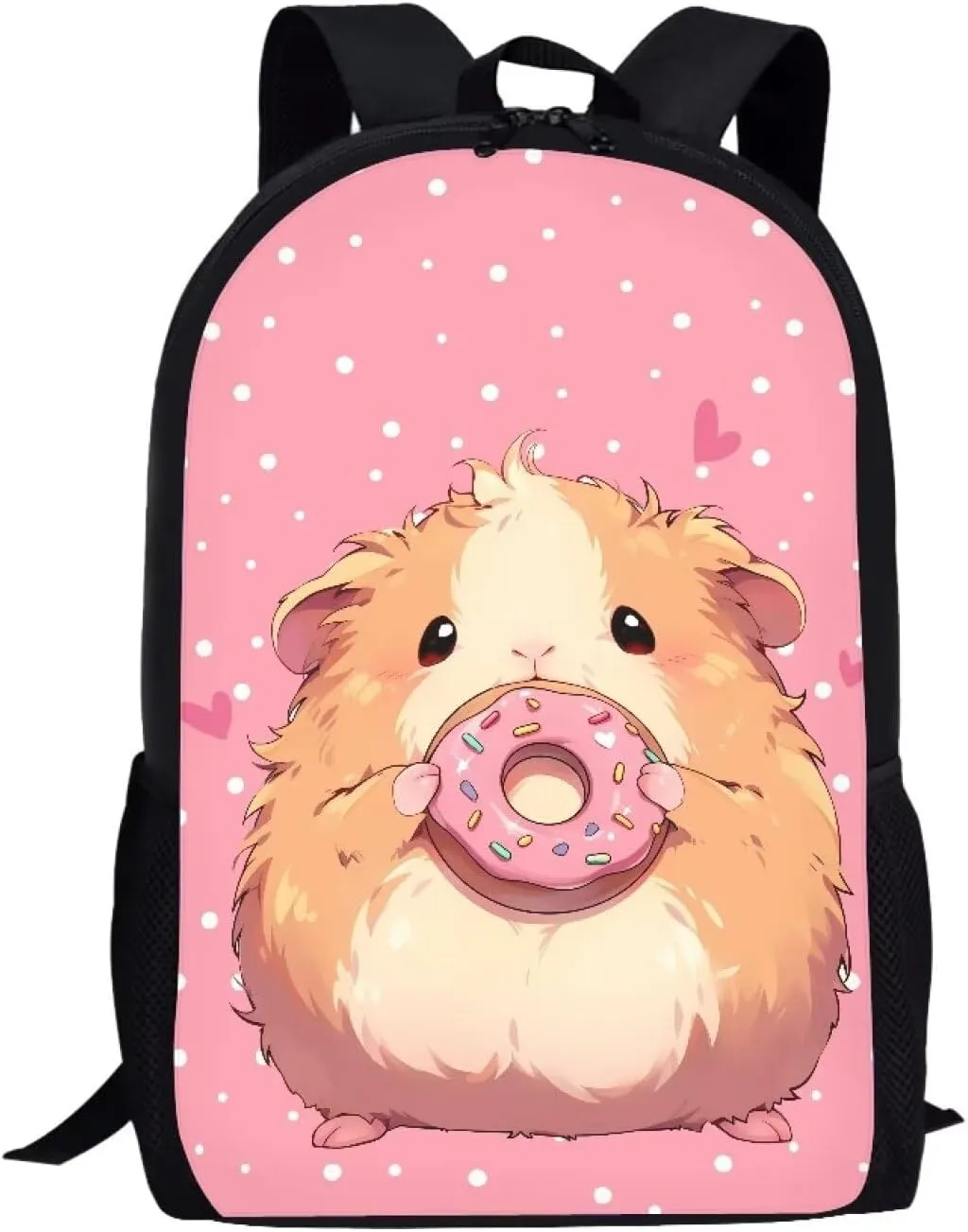 COEQINE Pink Kids Backpack 17 Inch Girls Guinea Pig Kawaii School Backpack for Teens Girls 17 Inch Portable Shoulder Bag for Middle High School Bag With Water Bottle