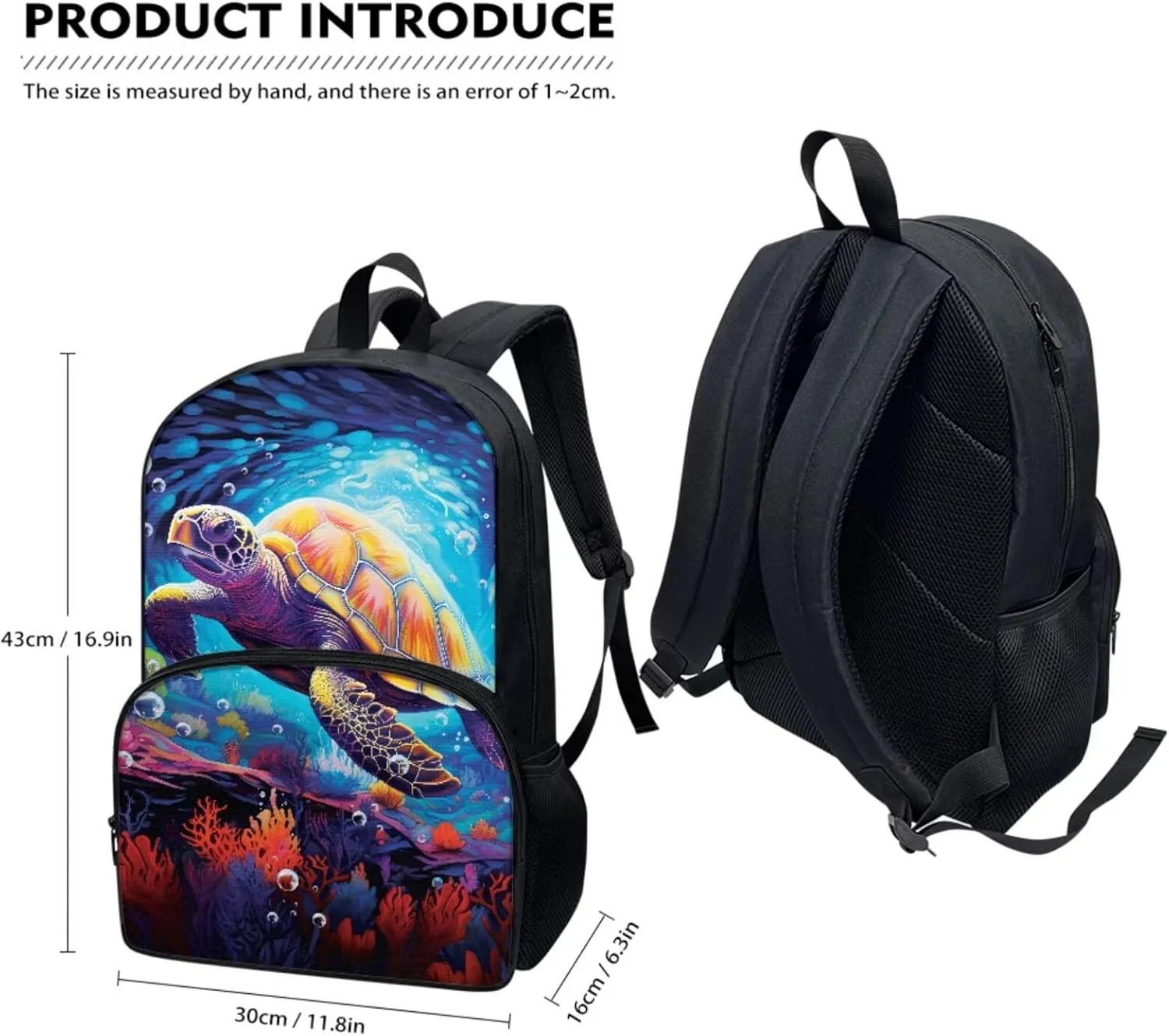 COEQINE Sea Turtle Backpack for Girls Set 2 Pcs School Backpack with Lunch for Kids Teenage Girls Bookbag Set for High School Middle School Bag Set for Children Back to School Gifts