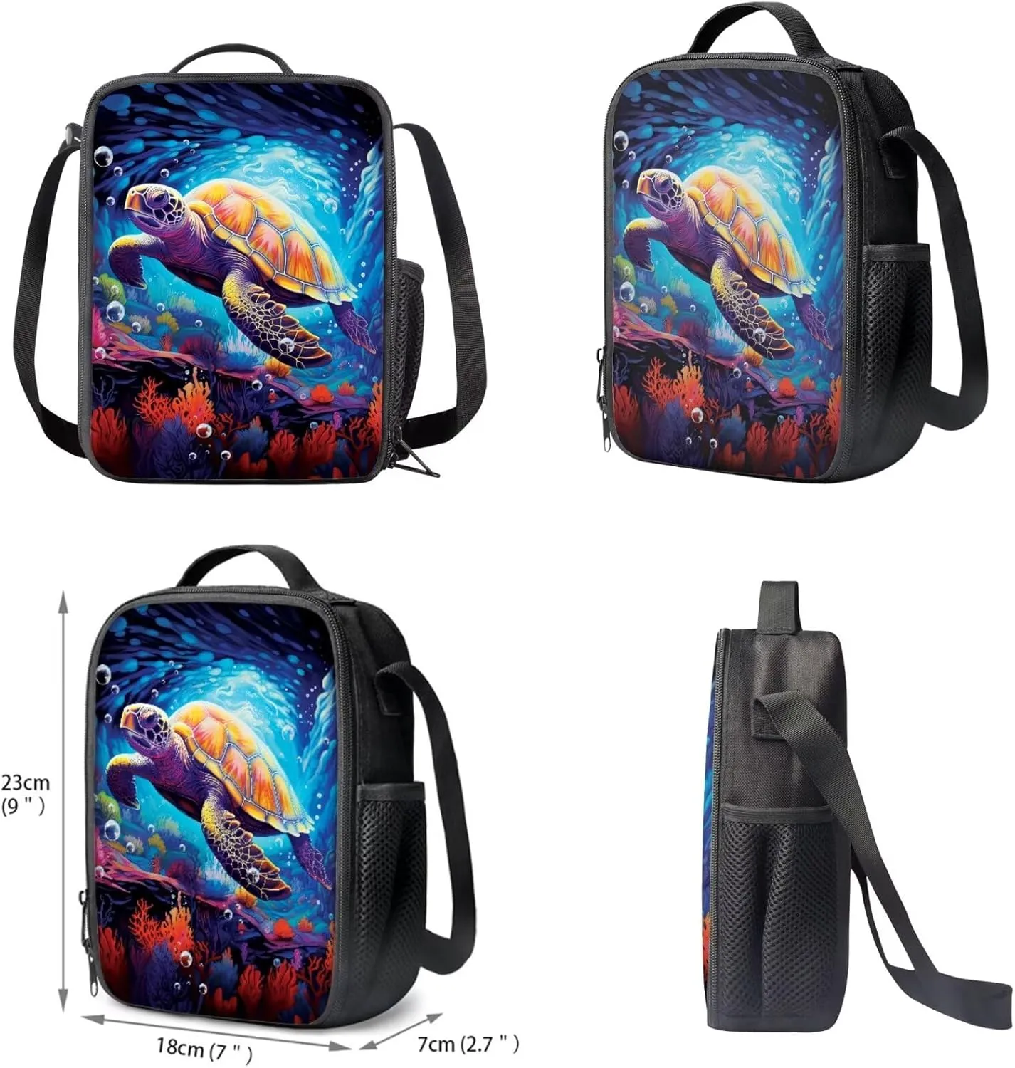 COEQINE Sea Turtle Backpack for Girls Set 2 Pcs School Backpack with Lunch for Kids Teenage Girls Bookbag Set for High School Middle School Bag Set for Children Back to School Gifts