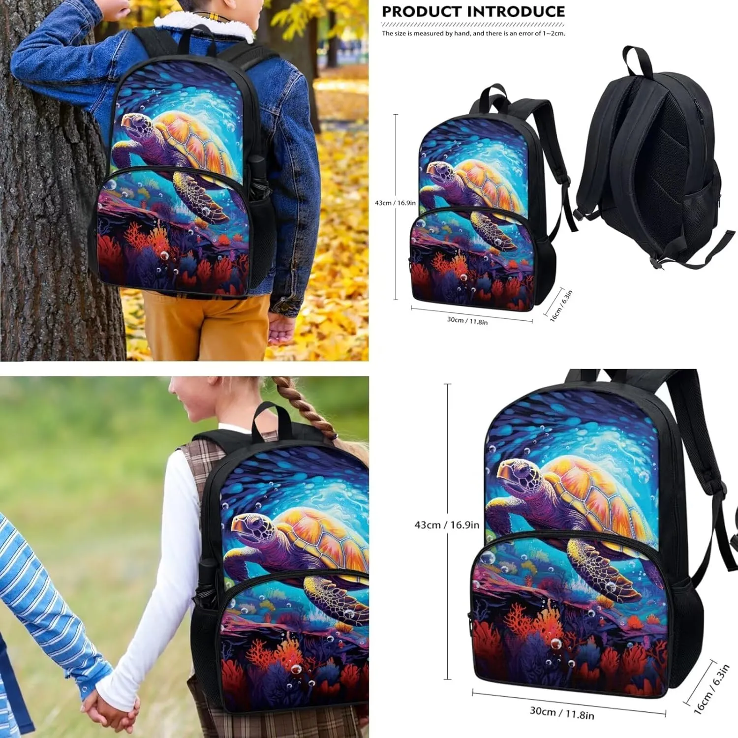 COEQINE Sea Turtle Backpack for Girls Set 2 Pcs School Backpack with Lunch for Kids Teenage Girls Bookbag Set for High School Middle School Bag Set for Children Back to School Gifts