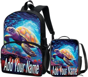 COEQINE Sea Turtle Backpack for Girls Set 2 Pcs School Backpack with Lunch for Kids Teenage Girls Bookbag Set for High School Middle School Bag Set for Children Back to School Gifts