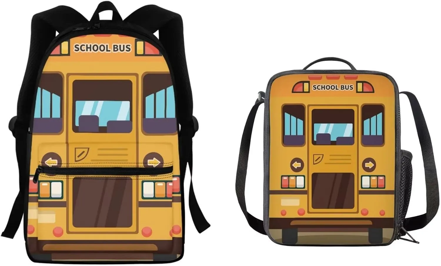 COEQINE Yellow School Bus Backpack Set, Travel Daypack and Lunch Box Bag Laptop School Backpack for Girls Boys