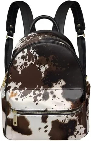 Coldinair Brown Cow Print Mini Backpack for Women Purse Backpack Women Small Shoulder Bags Leather Travel Backpack Purse for School,Daily,Hiking,Waterproof/Lightweight