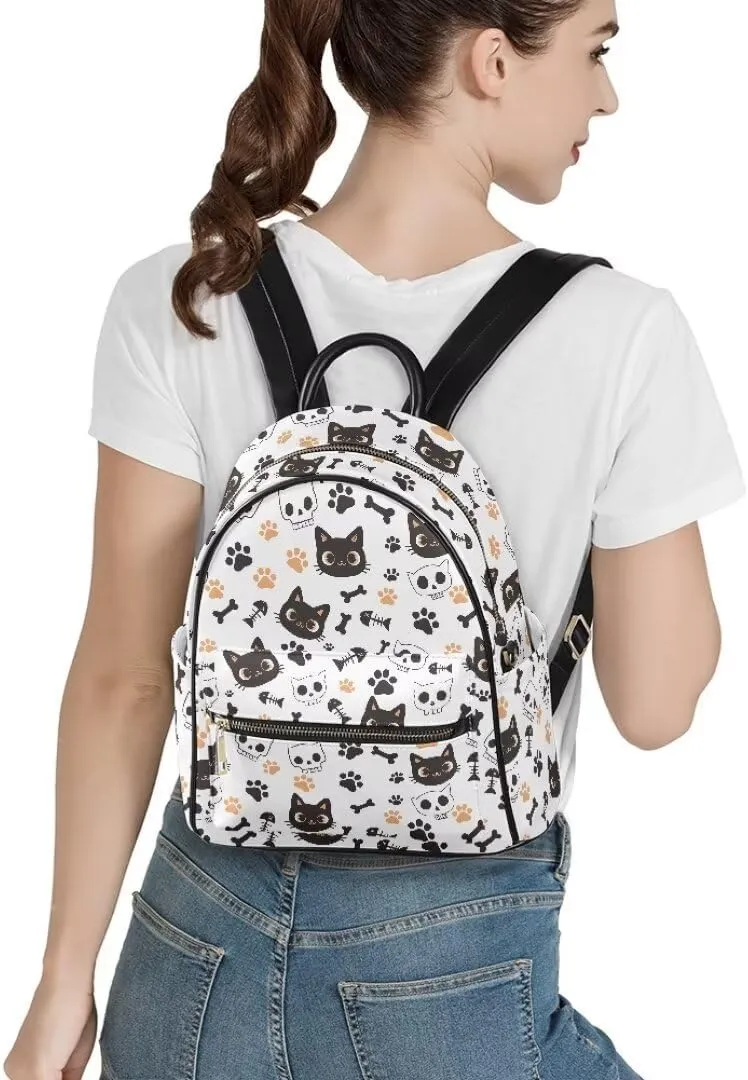 Coldinair Cat Small Leather Backpack Purse for Women Mini Backpack Purse for Girls Kids,Lightweight Waterproof Backpack Small Shoulder Bag Travel Daypack Backpack for School College