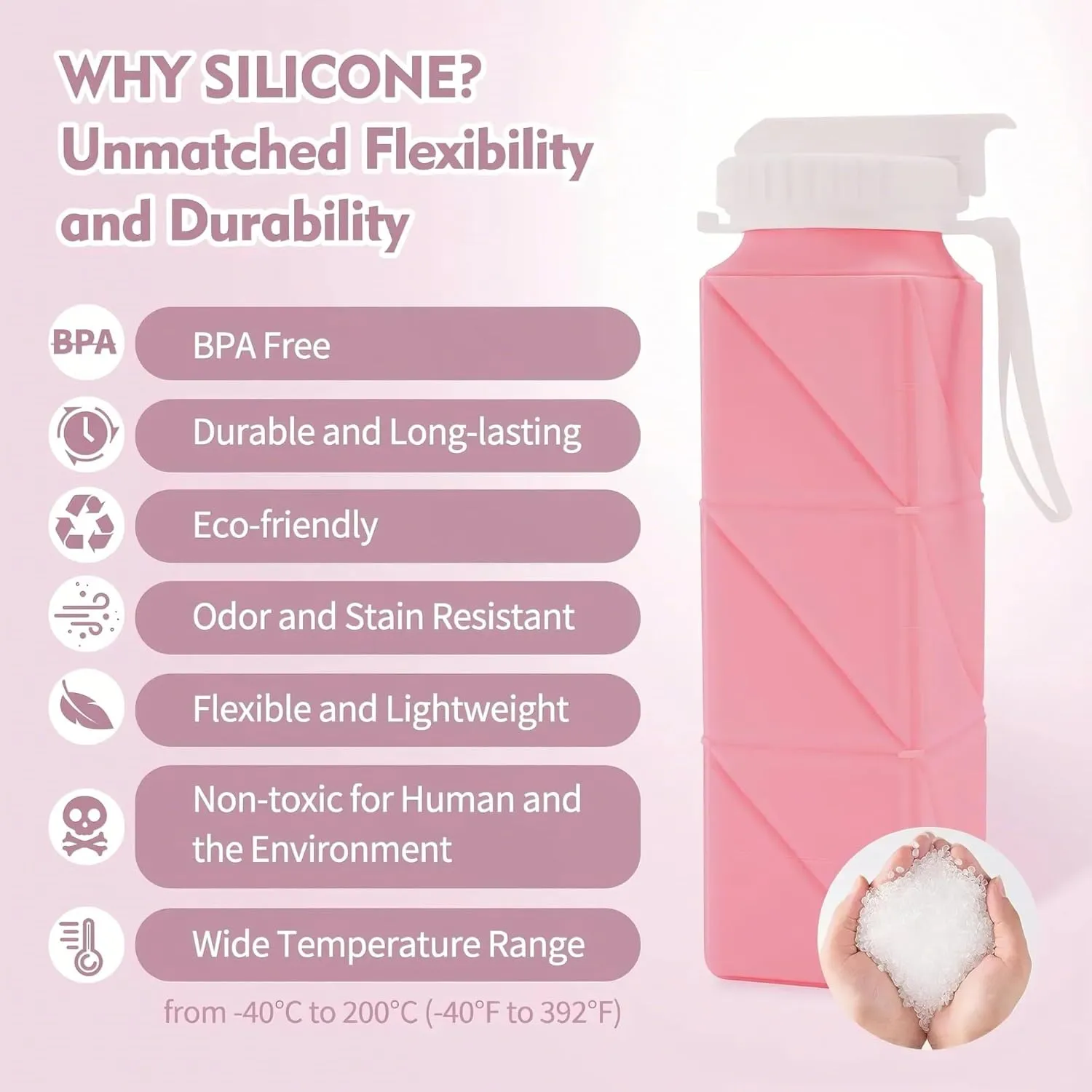 Collapsible Water Bottle, Silicone Foldable Water Bottle Cup with Straw, Leak-Proof Portable Water Bottles 620ml Travel Lightweight Water Cups(9)
