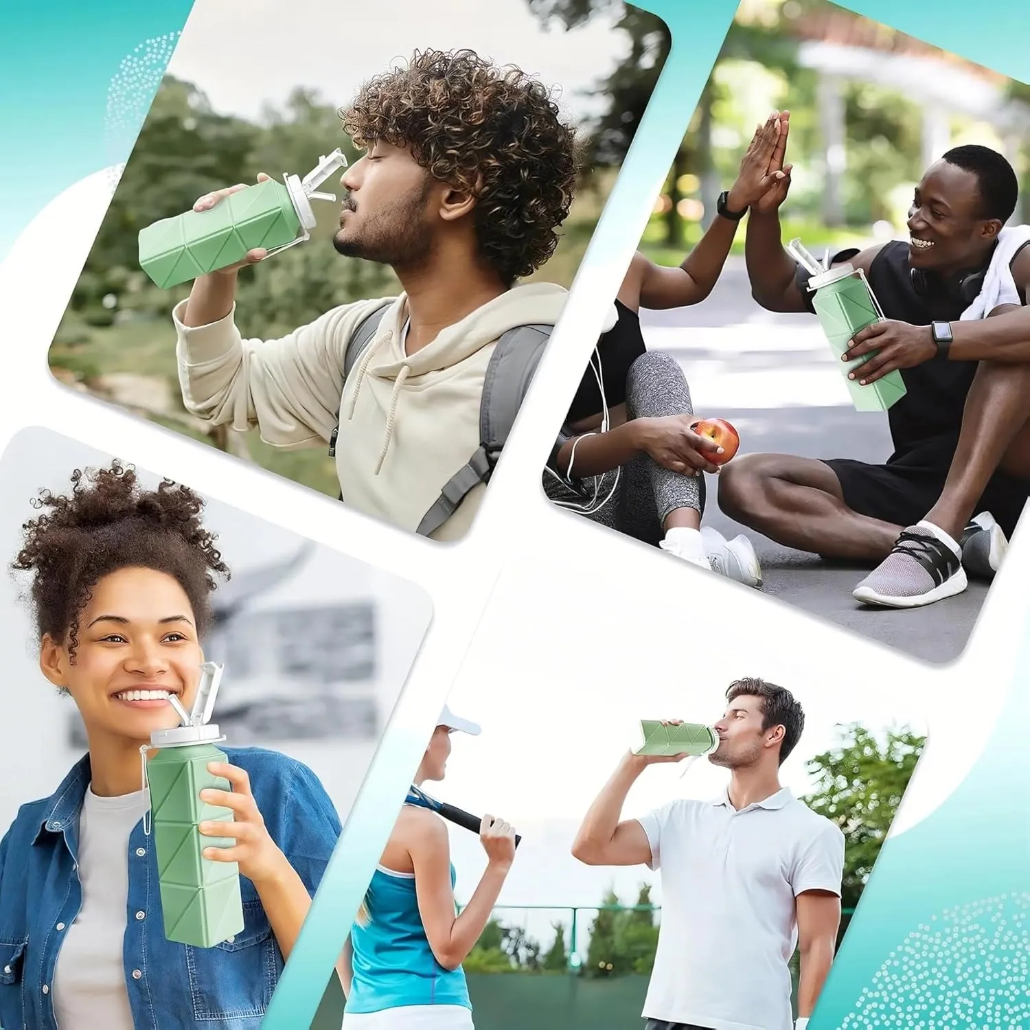 Collapsible Water Bottle, Silicone Foldable Water Bottle Cup with Straw, Leak-Proof Portable Water Bottles 620ml Travel Lightweight Water Cups(9)