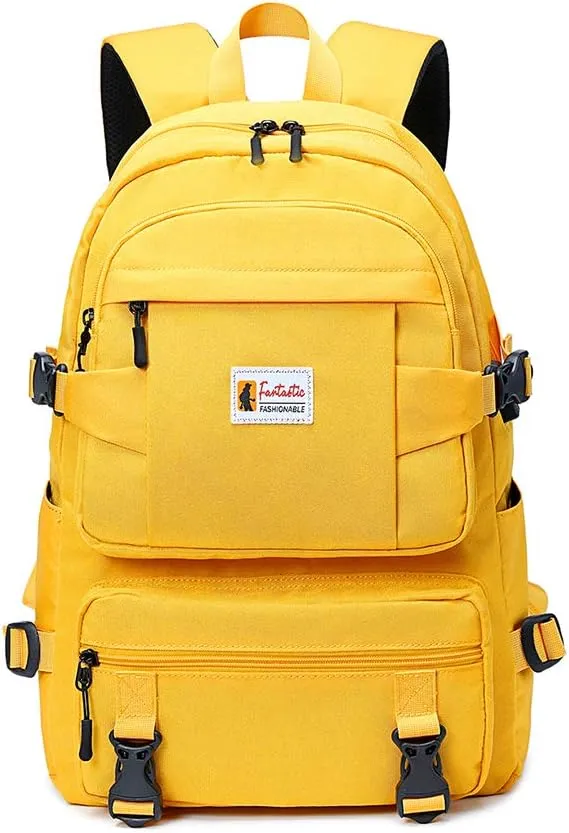 College Backpack Teen Lightweight School Book Bag with USB Charger Port Casual Daypack (Yellow) for Women Men Youth