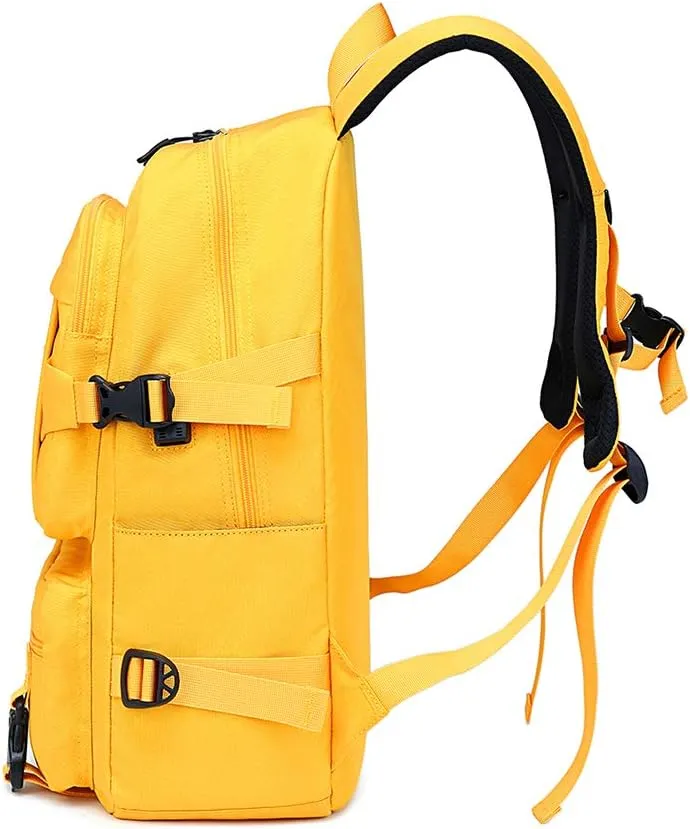 College Backpack Teen Lightweight School Book Bag with USB Charger Port Casual Daypack (Yellow) for Women Men Youth